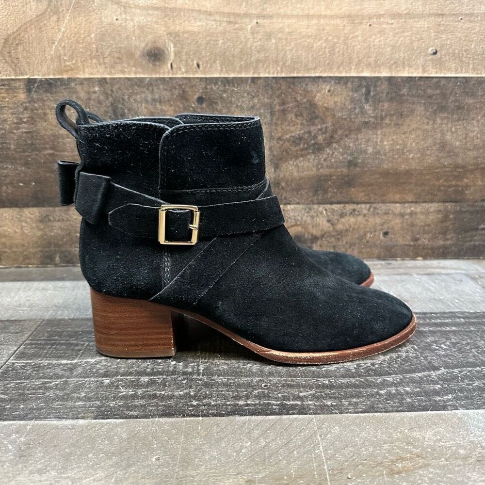 Kate Spade NY Women’s Size 6 Polly Cow Suede Strap Bootie Black Ankle Boots
